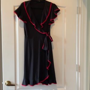 Black Wrap dress with red trim